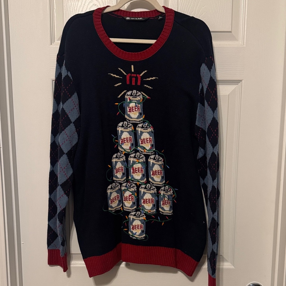 Travis Mathews Good Tidings Beer Can Christmas Holiday Sweater Men's Size XL